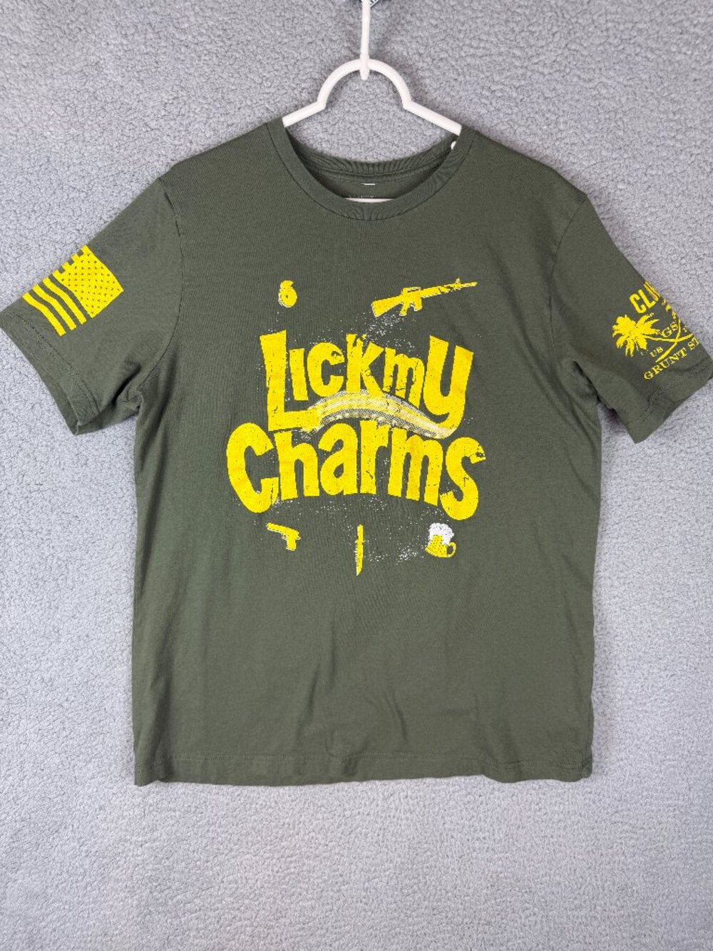 Grunt Style Lick My Charms Graphic T Shirt Mens XL Flag Olive Green Short Sleeve